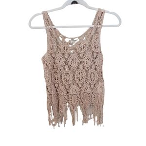 Lace tank top with fringe
